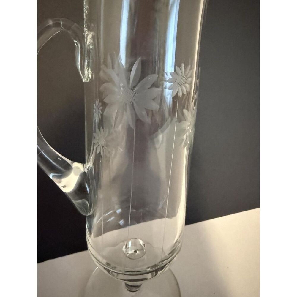 Vintage Etched Glass Footed Pitcher
